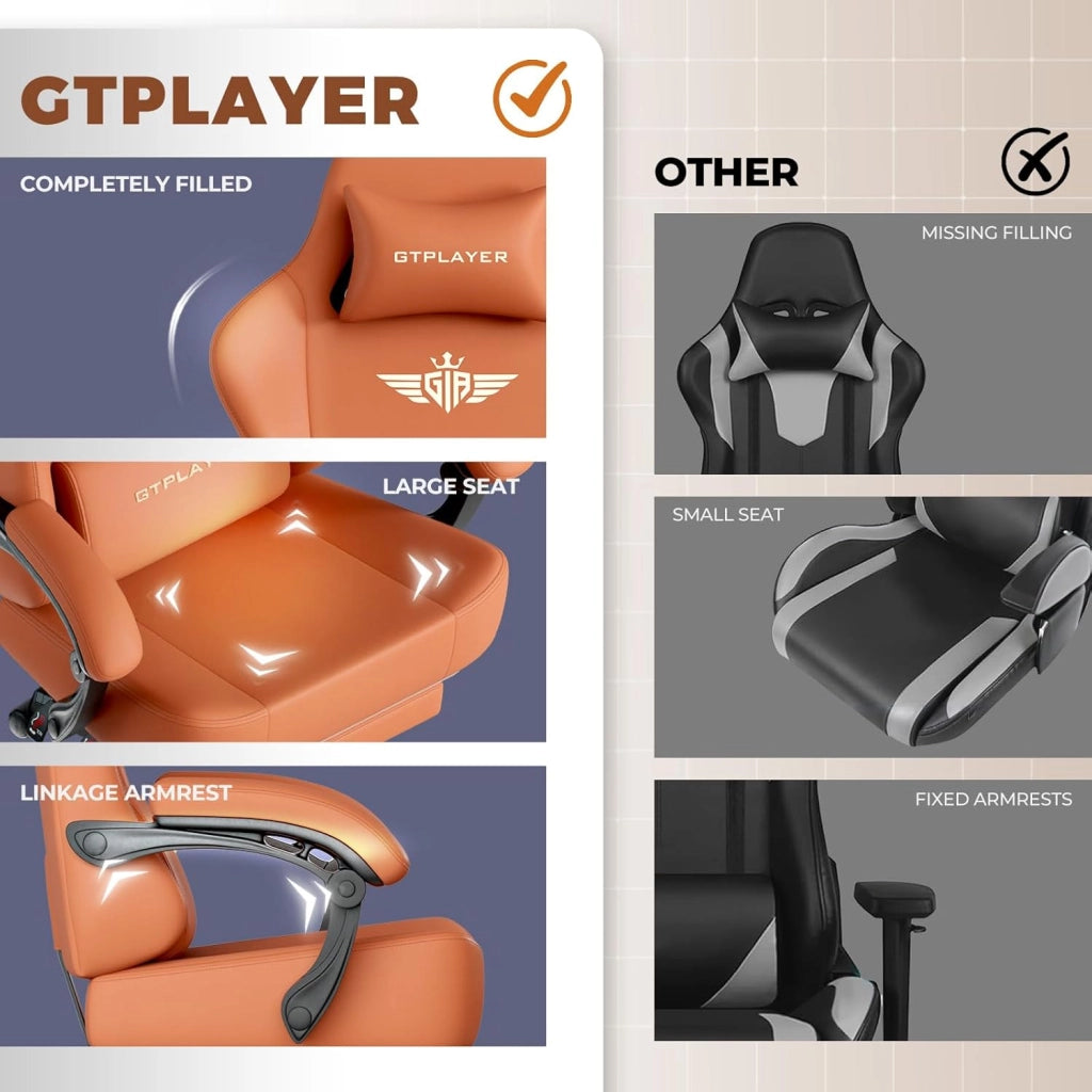 Sedia da gioco, traspirante, sedia da ufficio, ergonomica, in tessuto di alta qualità, ergonomica, schienale regolabile a 160°, poggiapiedi estraibile,carico 180 kg,arancione
