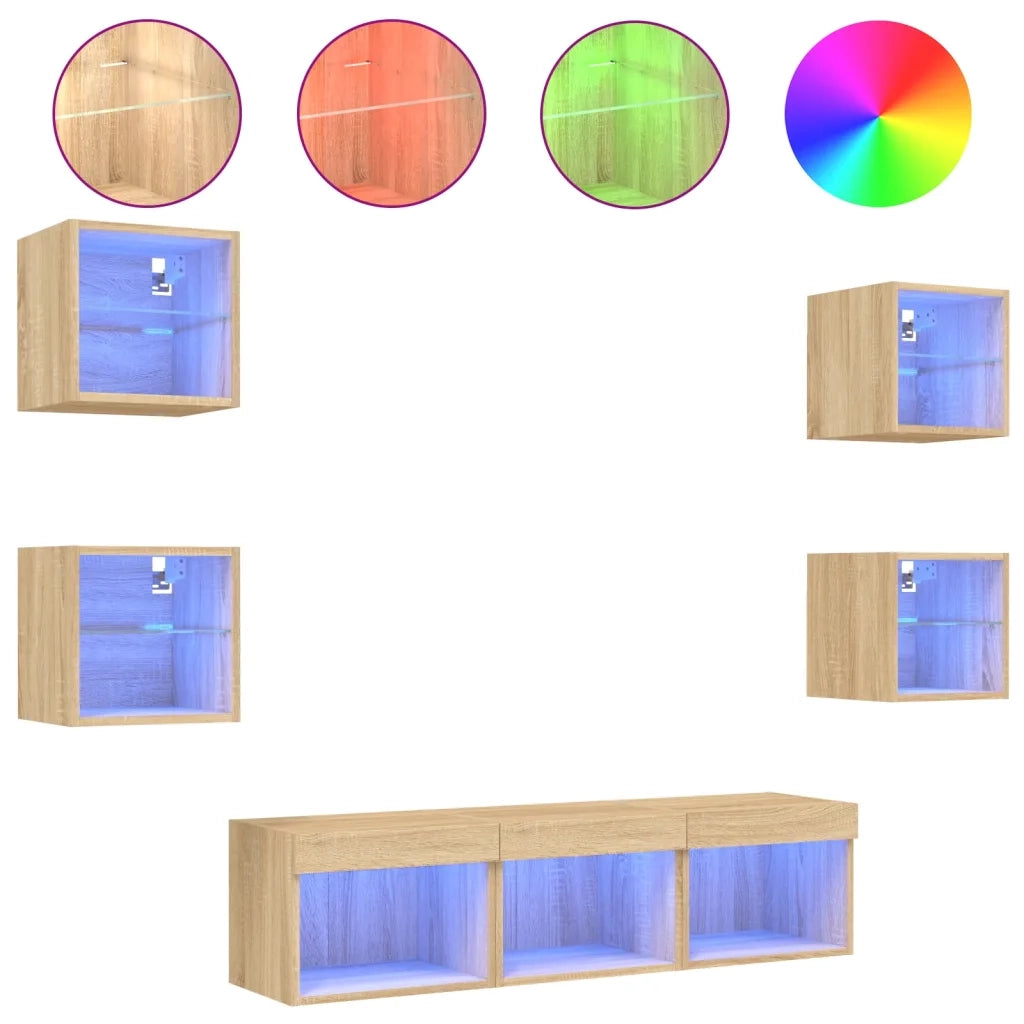 Mobili TV a Muro con LED 7pz-Set di 7 Credenza per TV sospesa Rovere Sonoma Legno Multistrato