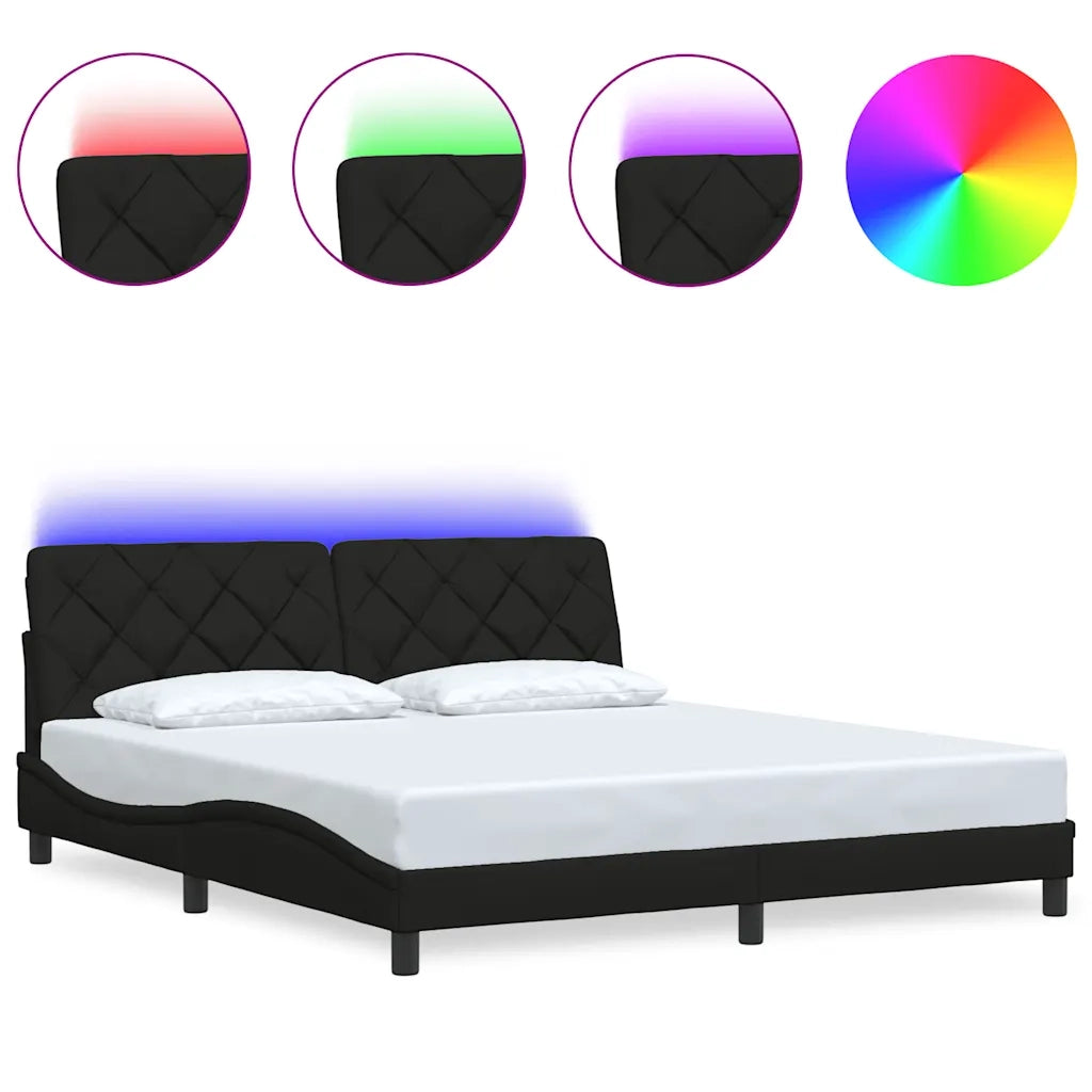 Giroletto con LED senza Materasso Nero 180x200 cm in Tessuto