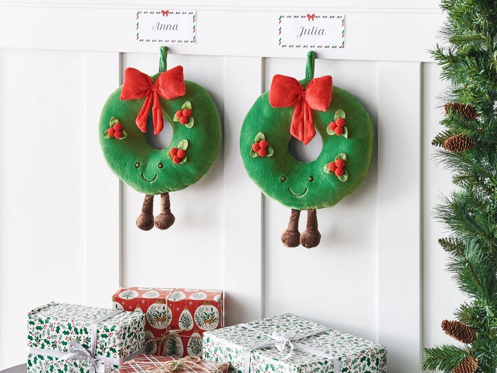 Set di 2 cuscini decorativi verdi in tessuto rotondo da 45 cm Motivo natalizio Ghirlanda Accessorio decorativo