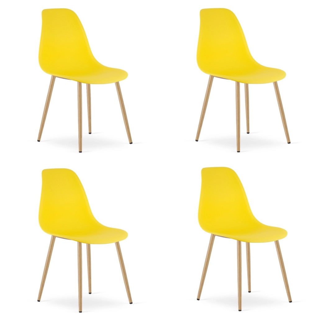 Set di 4 Sedie WAT Gialle con Gambe Effetto Legno