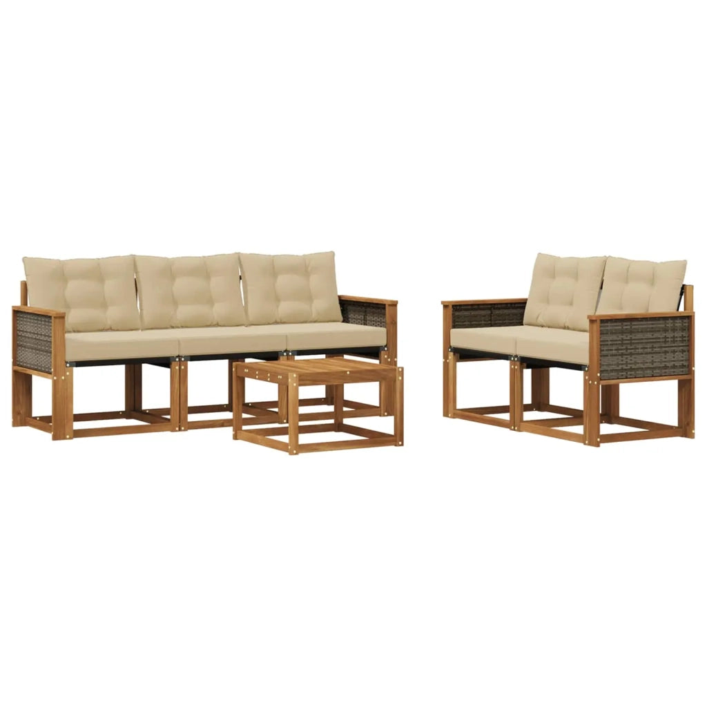 Set di divani da esterno con cuscino 6 pcs Naturale e Beige