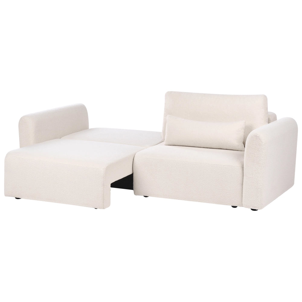 Divano letto a 3 posti beige bouclé imbottito con funzione letto cuscini aggiuntivi pieghevole