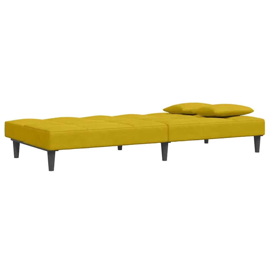 Divano Letto 2 Posti con Sgabello Giallo in Velluto