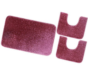 Tappeto Bagno Camera Scendiletto Doccia Vasca Antiscivolo Assorbente Shaggy Soffice IBISCO A Parure 3 Pezzi - Porpora