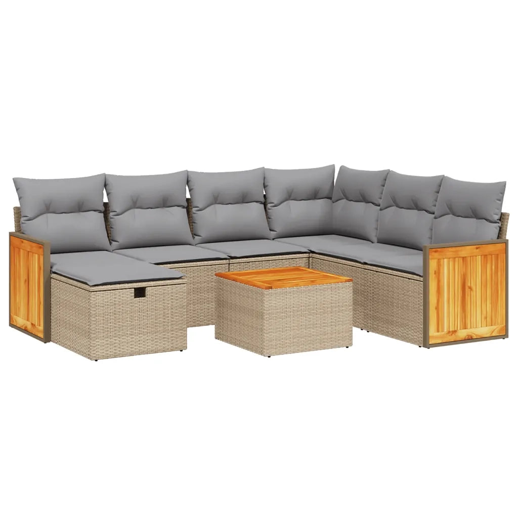Set Divano da Giardino 8 pz con Cuscini Beige Misto Polyrattan