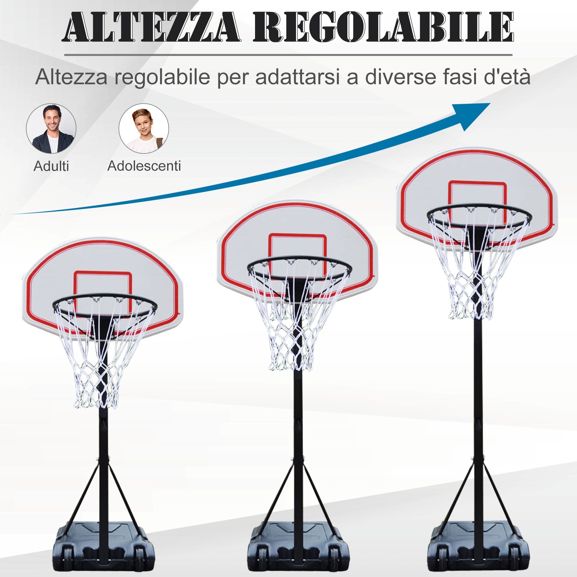 Canestro da Basket da Esterno con Supporto e Altezza Regolabile in Acciaio