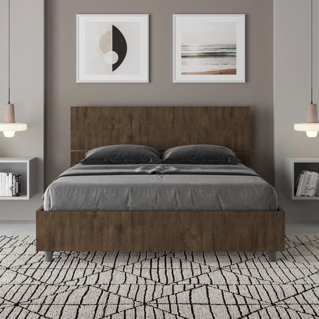 Letto Matrimoniale Francese 140x190 cm con Rete Demas Testata Inclinata Noce
