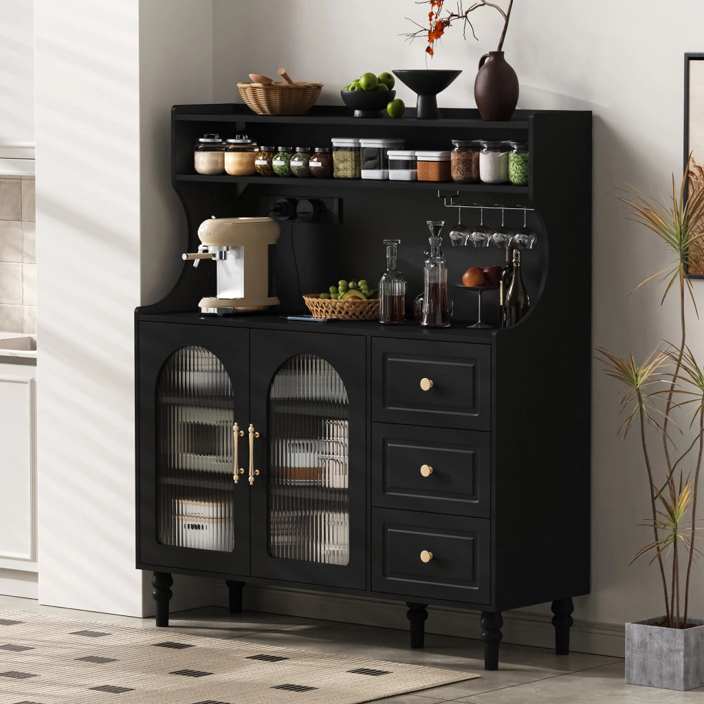 Mobile Buffet con Cassetti, Prese e Portabicchieri ¨C MINIMAL ¨C Nero