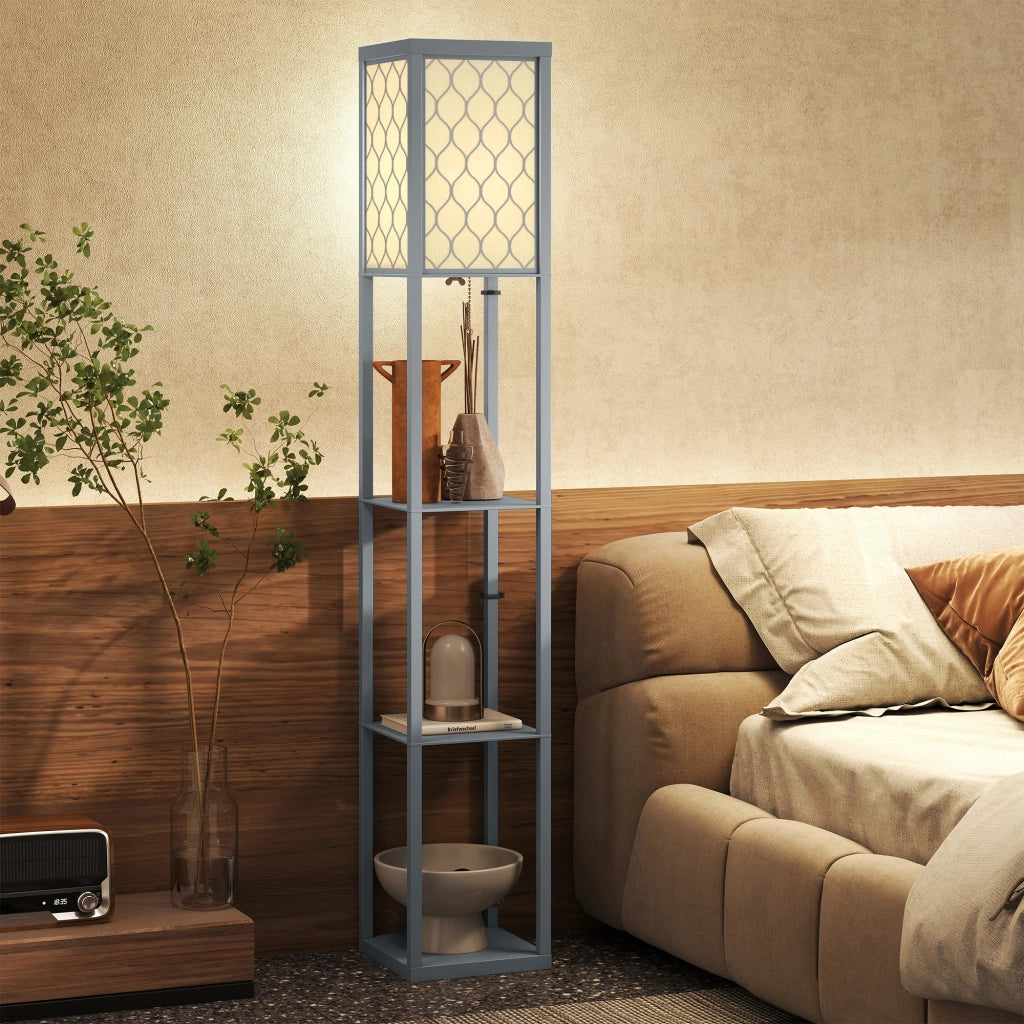 Lampadaire con scaffali 3 livelli ¨C zephmum ¨C grigio e bianco 26x26x160 cm