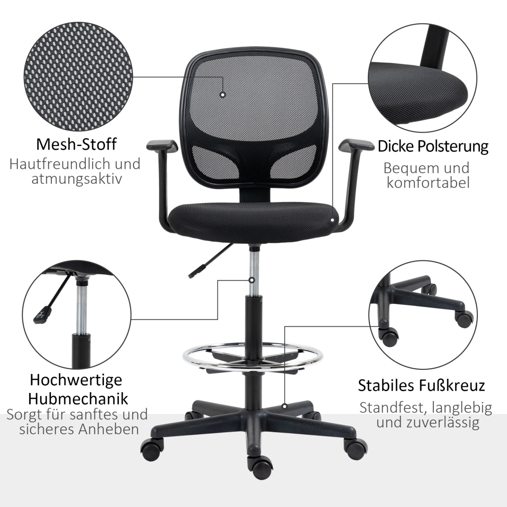 Sedia da ufficio ergonomica girevole con altezza regolabile poggiapiedi schienale in mesh e schiuma nera