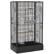GABBIA PER UCCELLI CON VASSOIO ESTRAIBILE E POSATOI, VOLIERA PER PAPPAGALLI, 61X36.5X98CM, NERO
