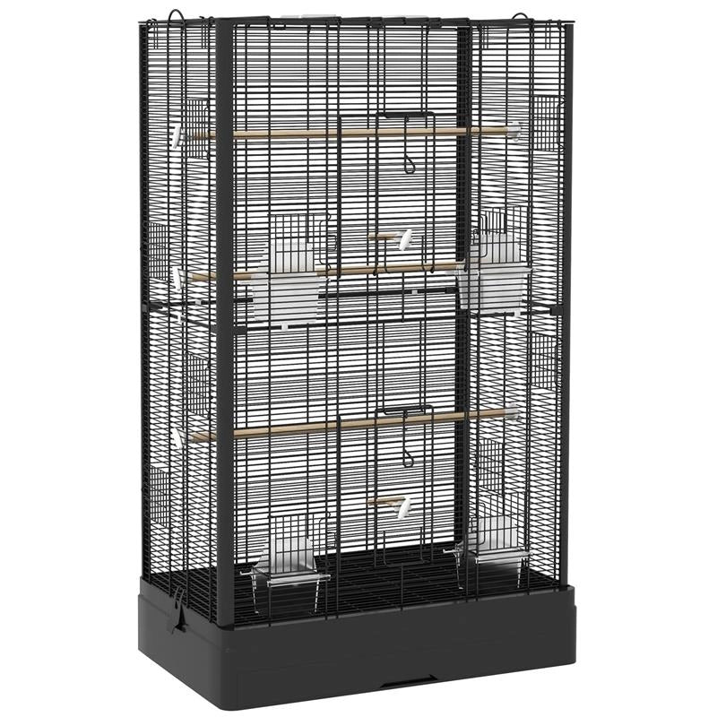 GABBIA PER UCCELLI CON VASSOIO ESTRAIBILE E POSATOI, VOLIERA PER PAPPAGALLI, 61X36.5X98CM, NERO