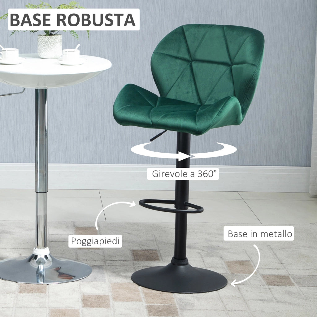 Sgabello da Bar con Schienale ¨C Zephmum ¨C Velluto Verde, Base in Metallo, Altezza Regolabile 46x48x83-104cm