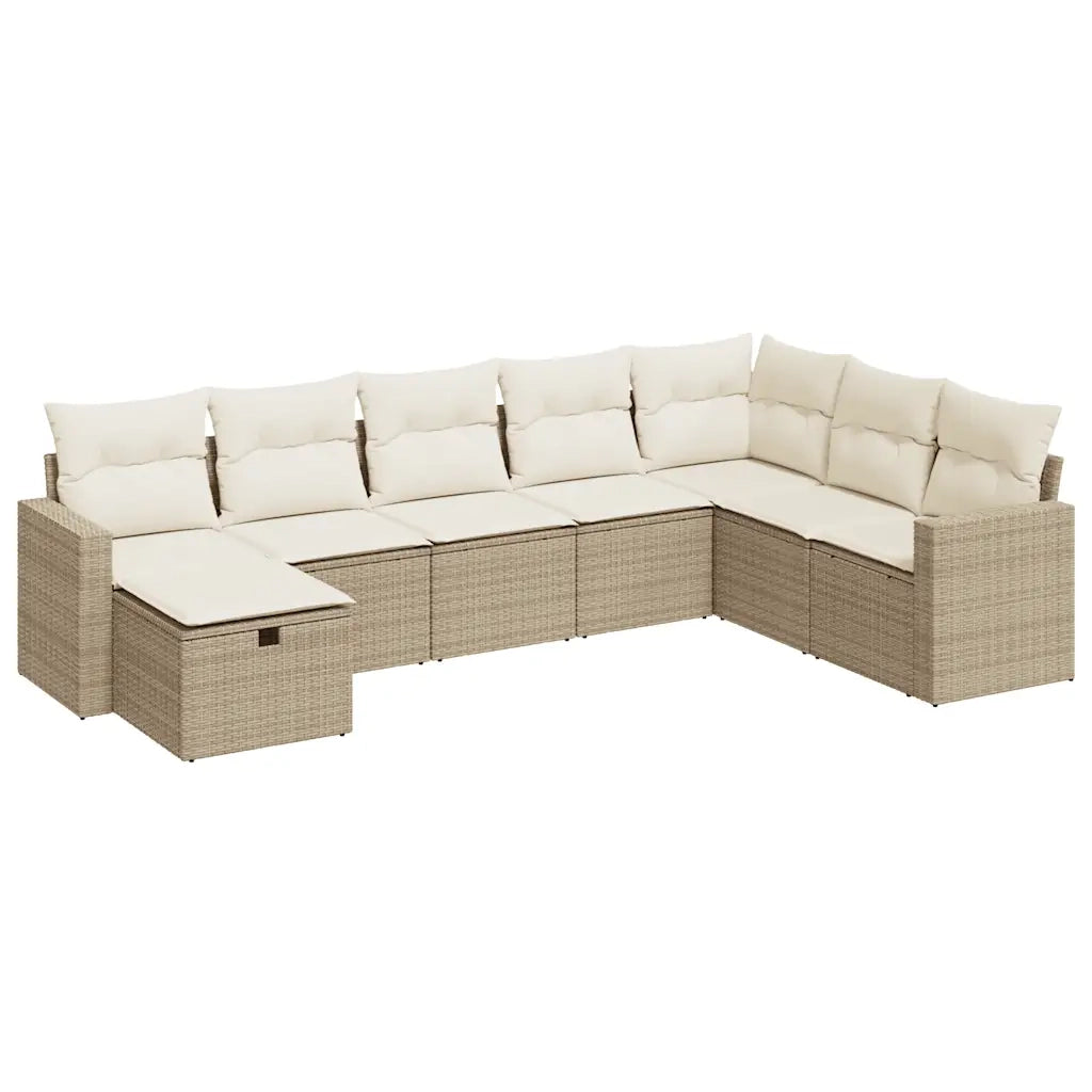 Set Divano da Giardino 8 pz con Cuscini Beige in Polyrattan