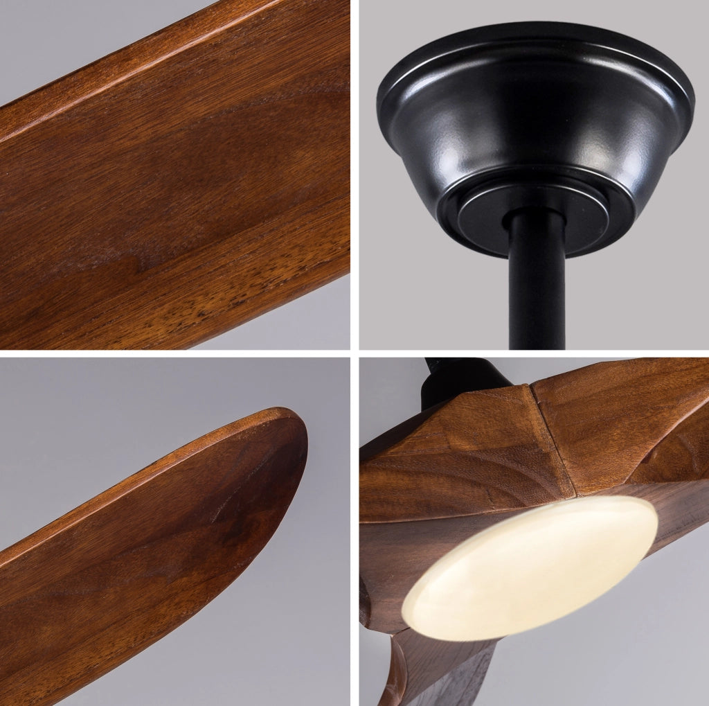 Ventilatore da soffitto 60 pollici con LED dimmerabile e telecomando, legno massello noce e nero