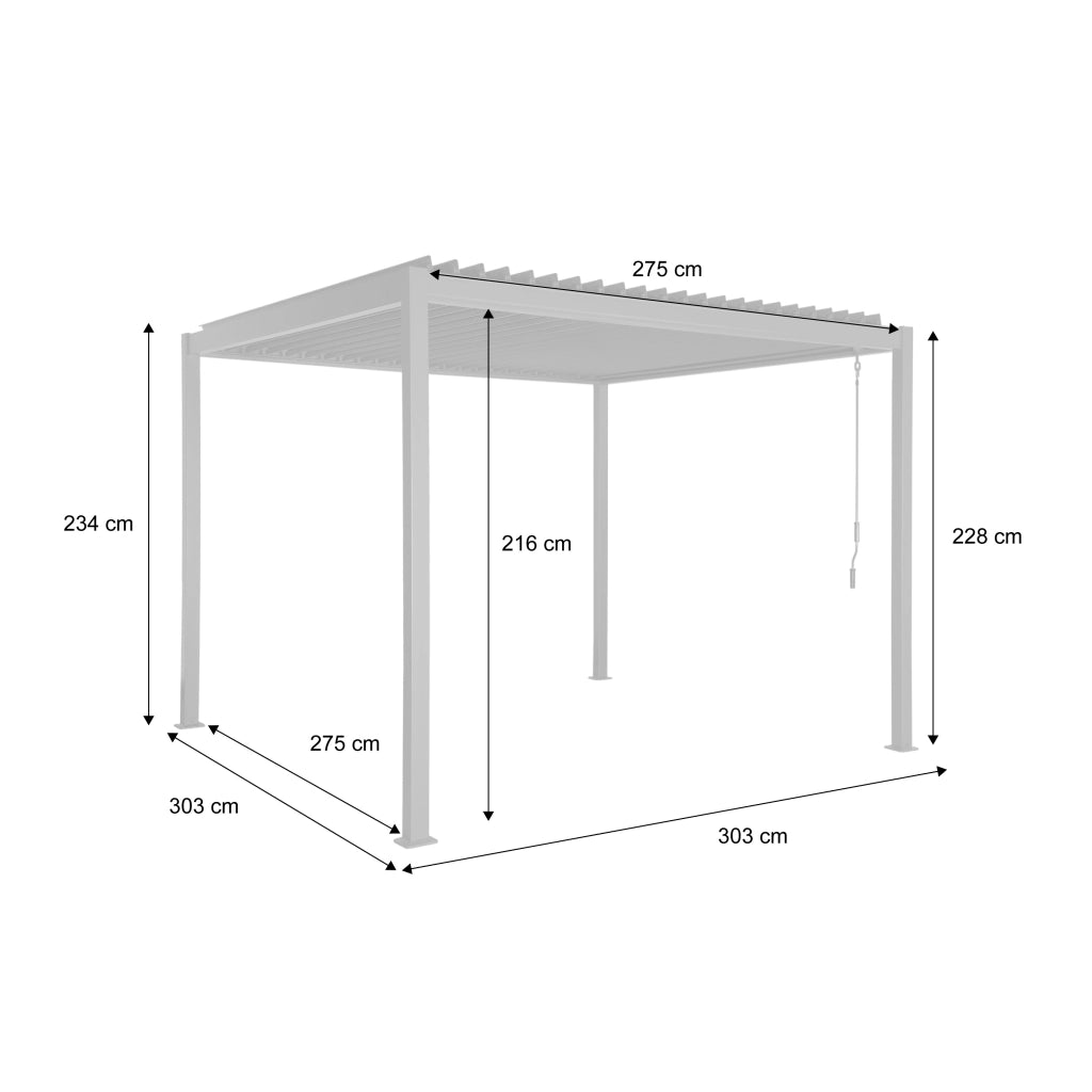 Pergola bioclimatica 3x3m in alluminio e acciaio con lamelle