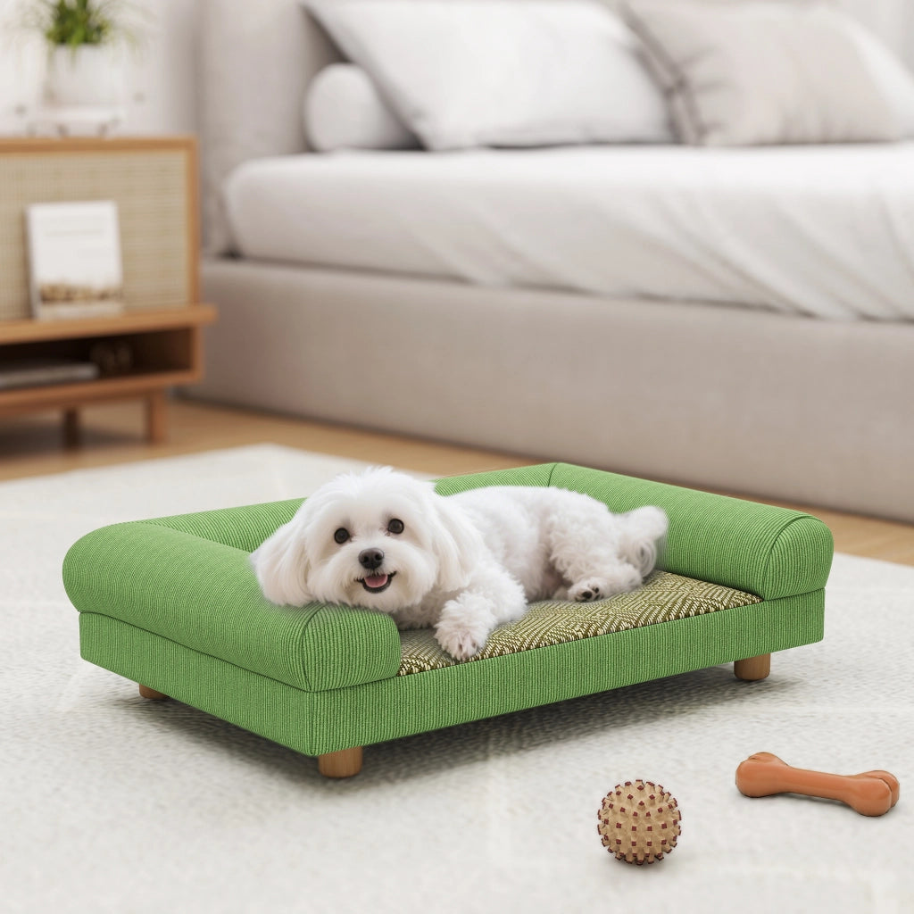 Divano per cani e gatti rialzato ¨C Xylo ¨C velluto verde 63x41x17 cm