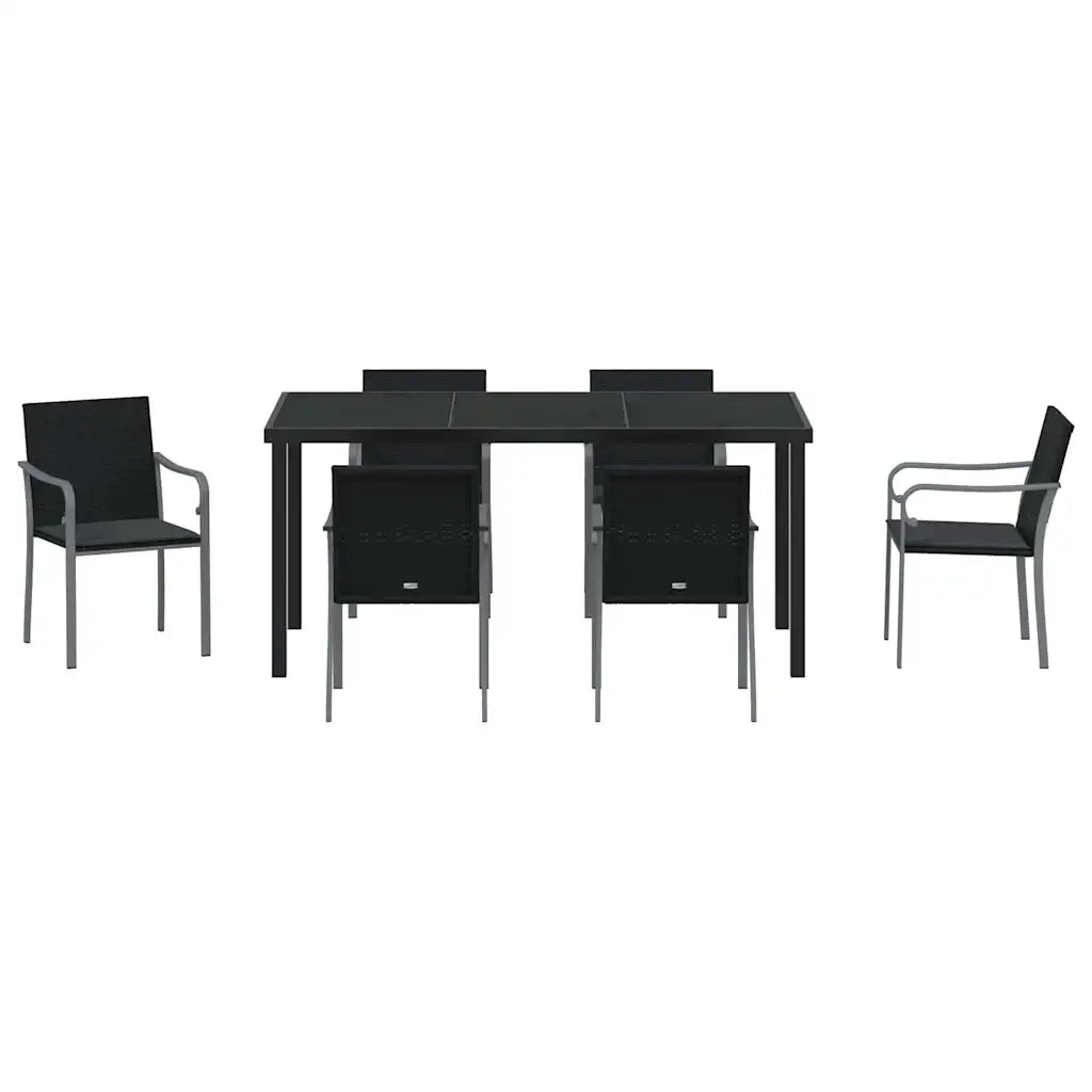Set da Pranzo per Giardino 7 pcs Nero e Grigio Rattan in PE 3379055