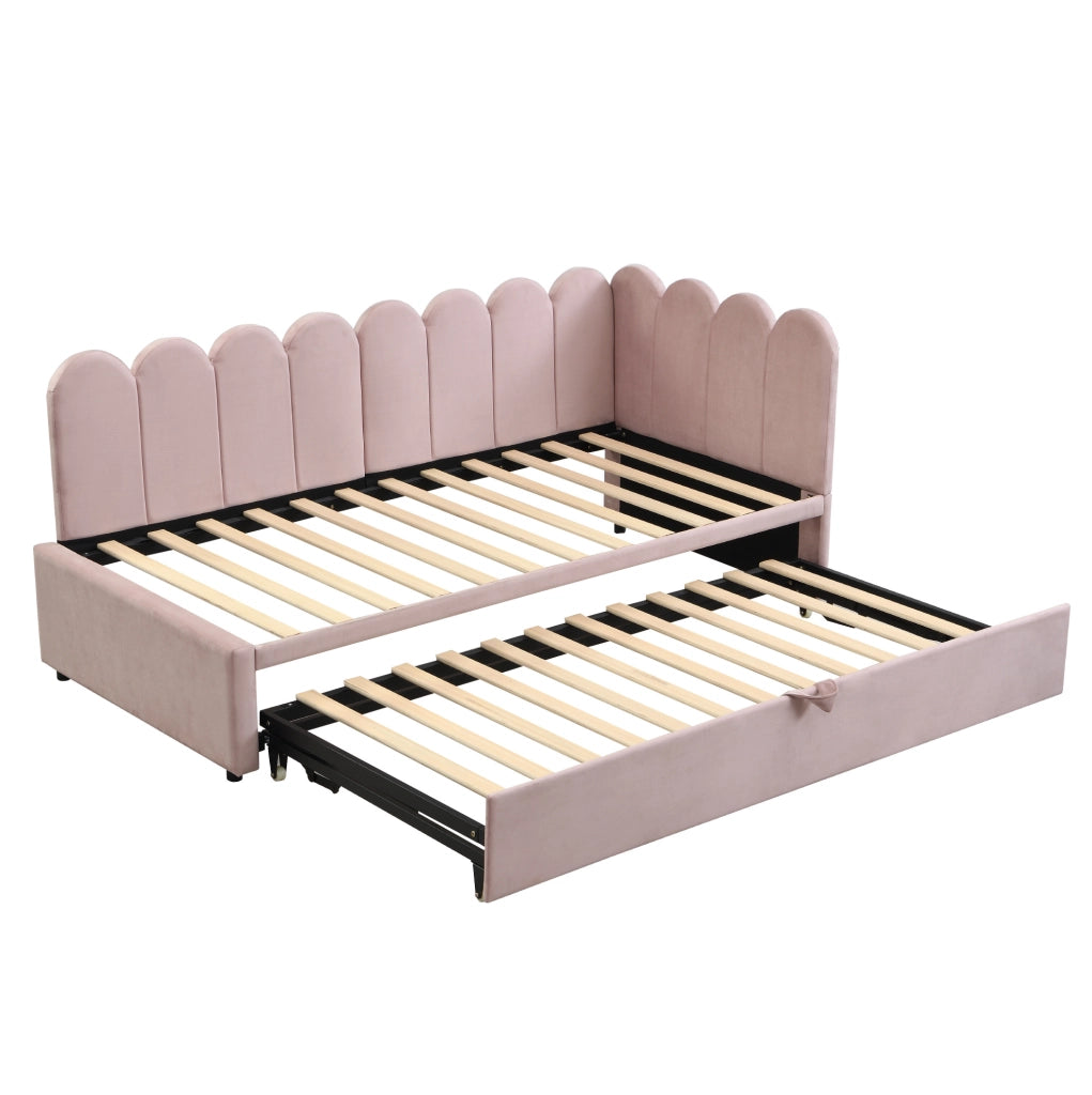 Divano letto multifunzione a L 90x200 cm con letto estraibile; in velluto rosa