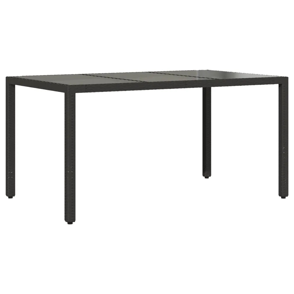Tavolo da Giardino Piano in Vetro Nero 150x90x75 cm Polyrattan 365531