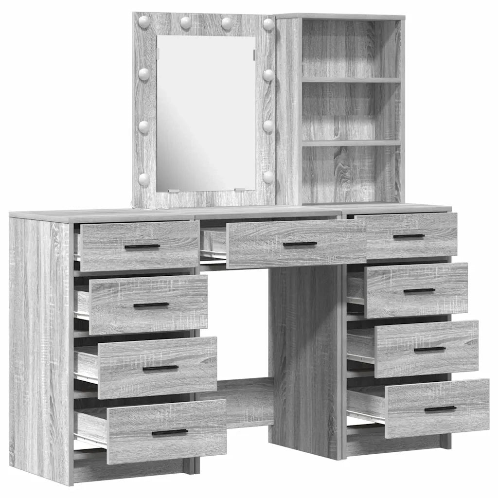 vidaXL Tavolo da Trucco con cassetto 3 pcs Grigio 40 x 41 x 135 cm