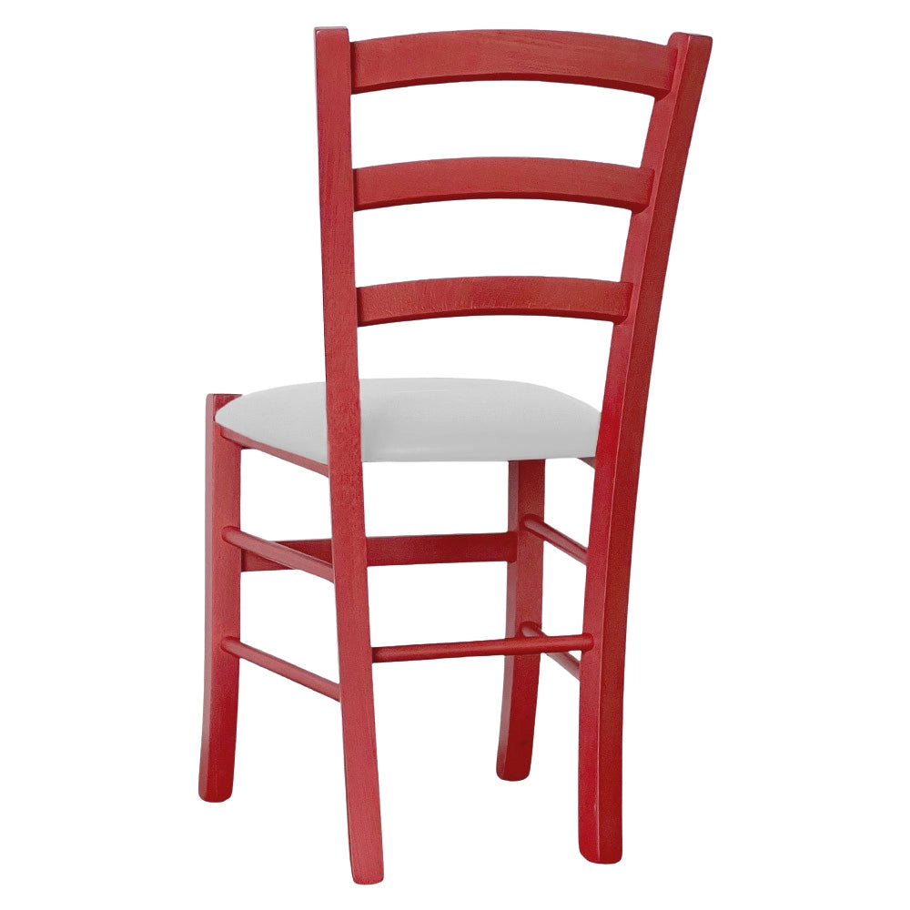 Sedie da sala da pranzo in legno Venezia rosse con seduta in similpelle grigio