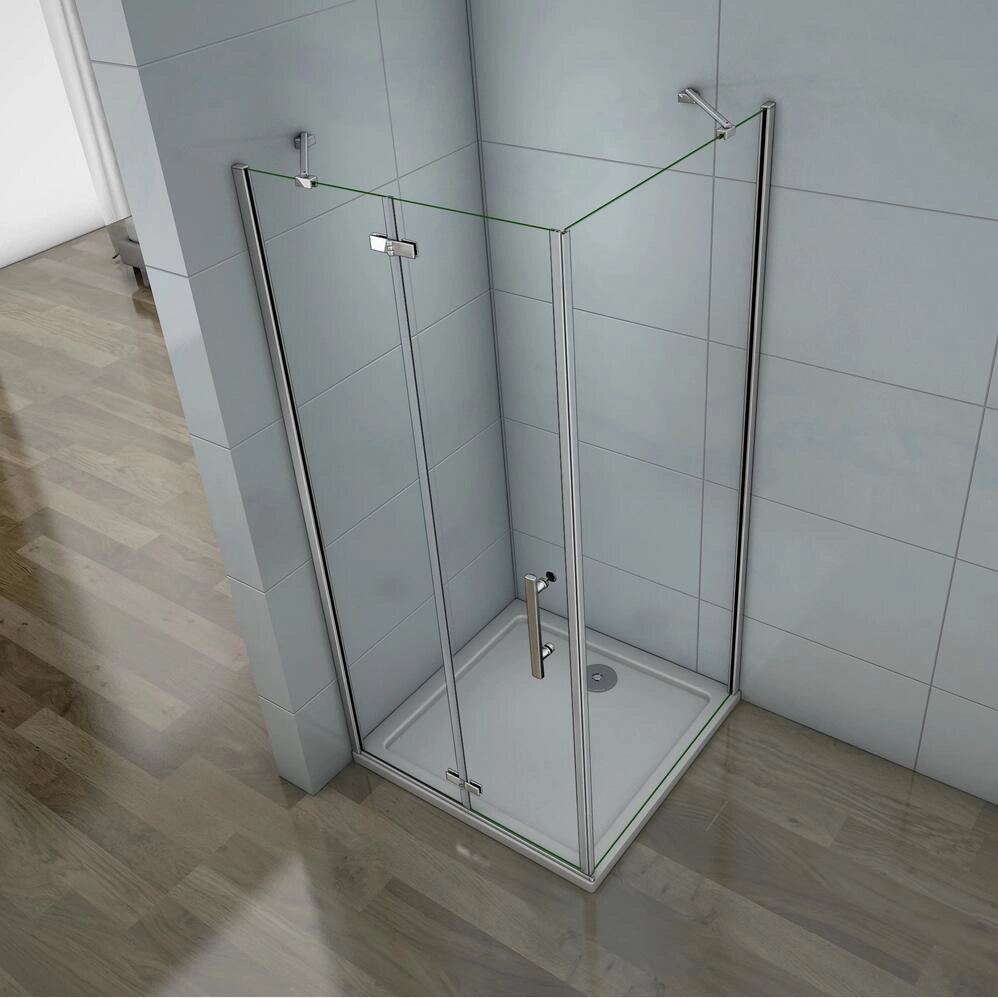 90x80x195 cm Box Doccia Angolare Porta Battente Più Parete Fissa Vetro 6 mm Temperato Anticalcare Trasparente Telaio Cromo Lucido