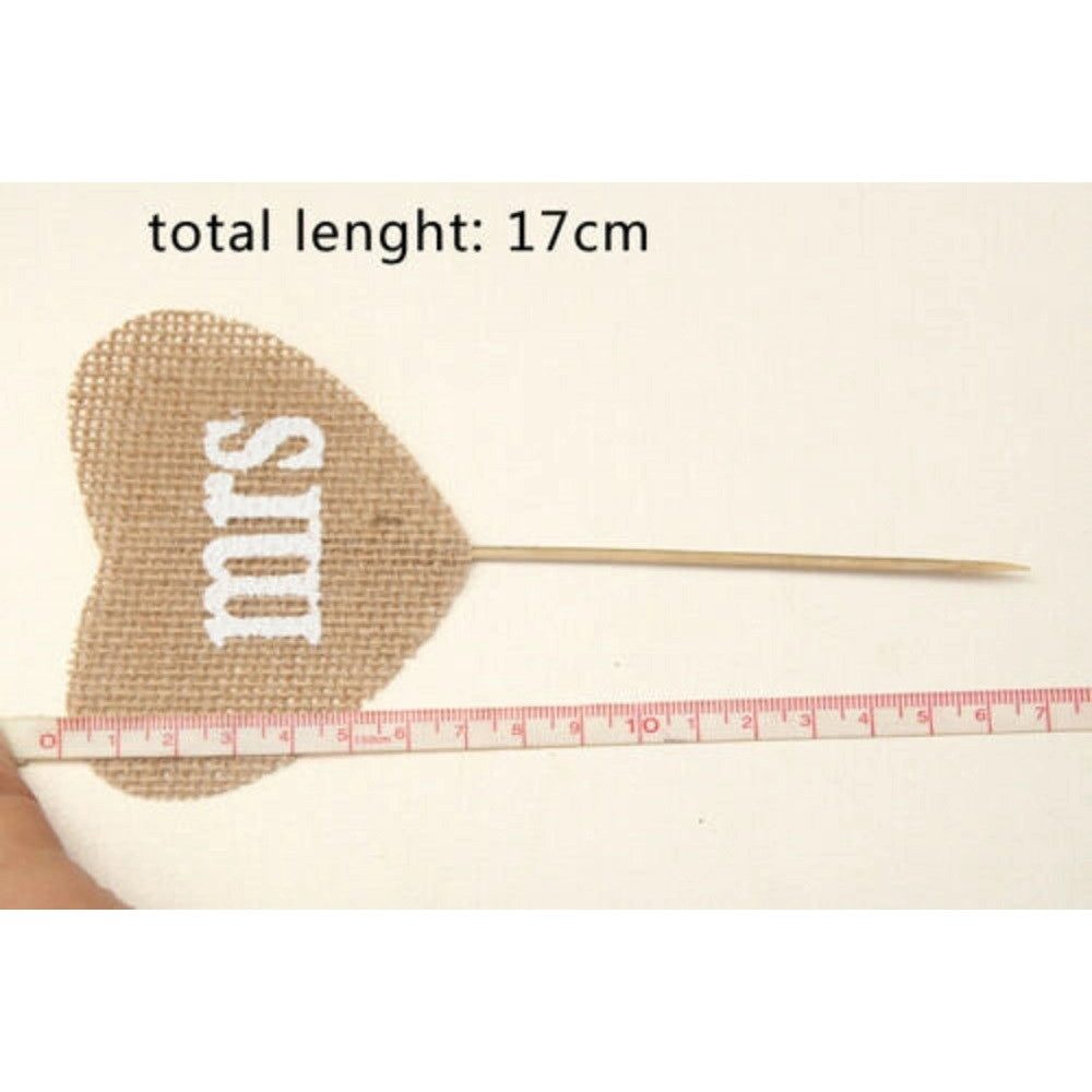 Trade Shop - 2x Stuzzicadenti Mr Mrs Cuore Juta Cake Per Decorazioni Torte Matrimonio Wedding -