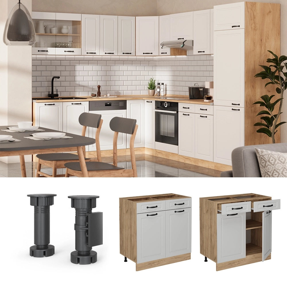 Mobiletto base per cucina R-Line Bianco rustico/Rovere dorato 80 cm senza piano di lavoro Vicco
