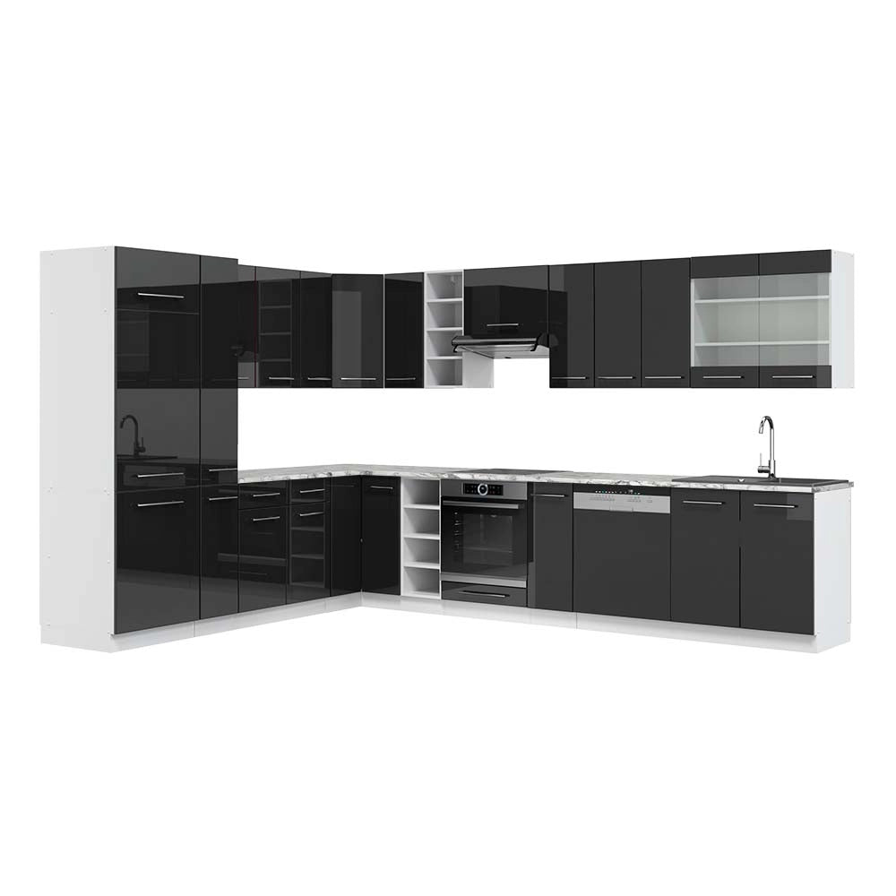 Cucina angolare completa Fame-Line Antracite lucido/Bianco 347 x 60 cm, PL Marmo Vicco