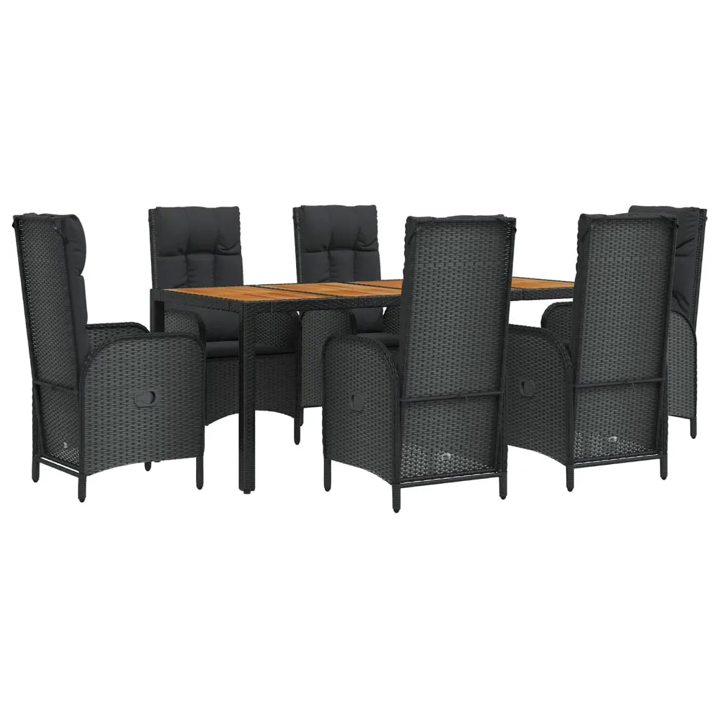 Set da Pranzo da Giardino 7 pz Nero con Cuscini in Polyrattancod mxl 124382