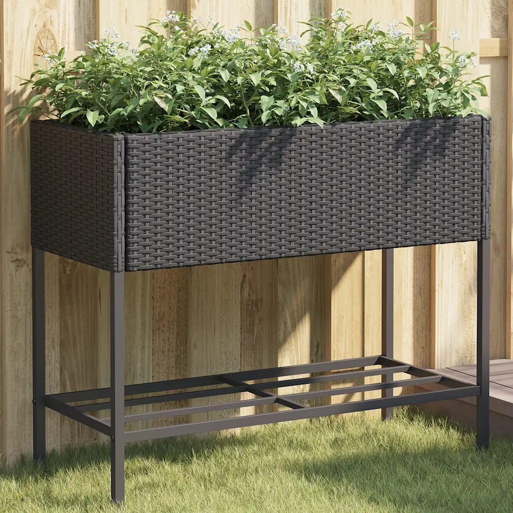 2 pz Fioriere | Cassetta per fiori | Vaso da Giardino con Ripiani Nere 90x40x75cm Polyrattan