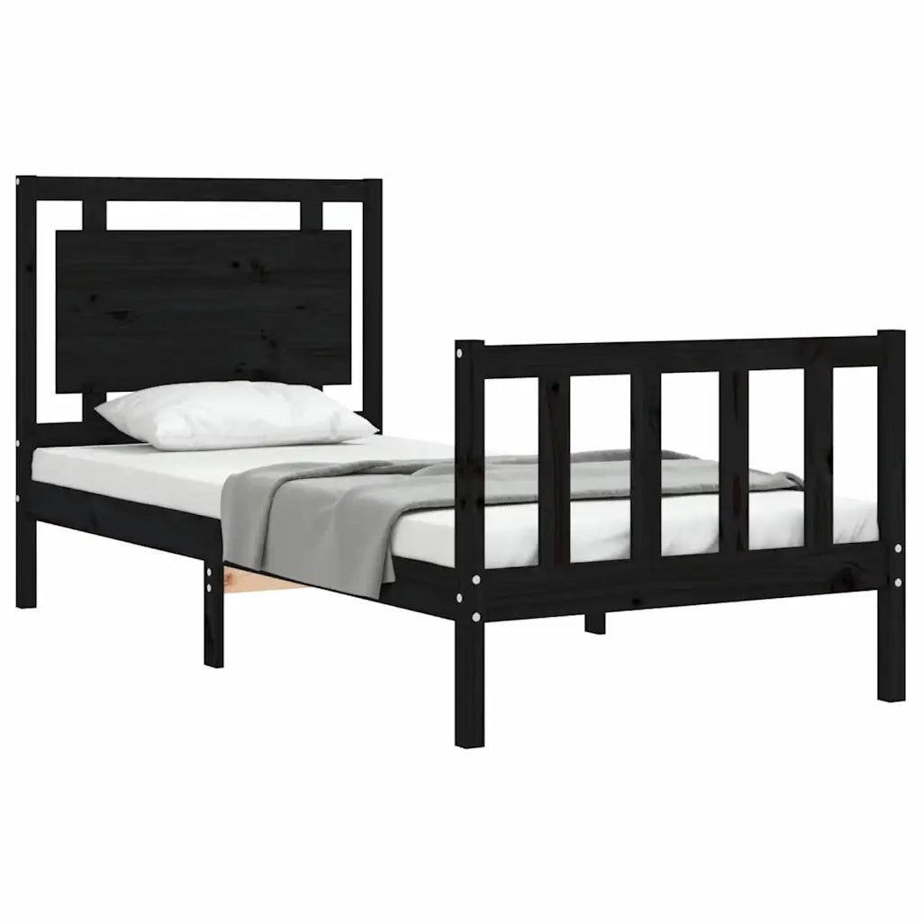 vidaXL Giroletto con Testiera Nero Small Single in Legno Massello