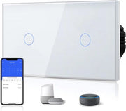Schakelaar Wi-Fi intelligente con doppio canale compatibile con Alexa e Smart Life - Interruttore di corrente con pannello vetrato a LED