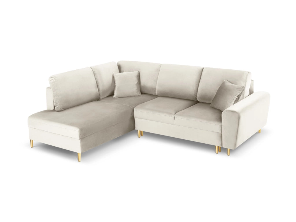 Cosmopolitan Design - Divano convertibile angolare sinistro con contenitore "Kyoto" 5 posti in velluto beige chiaro 