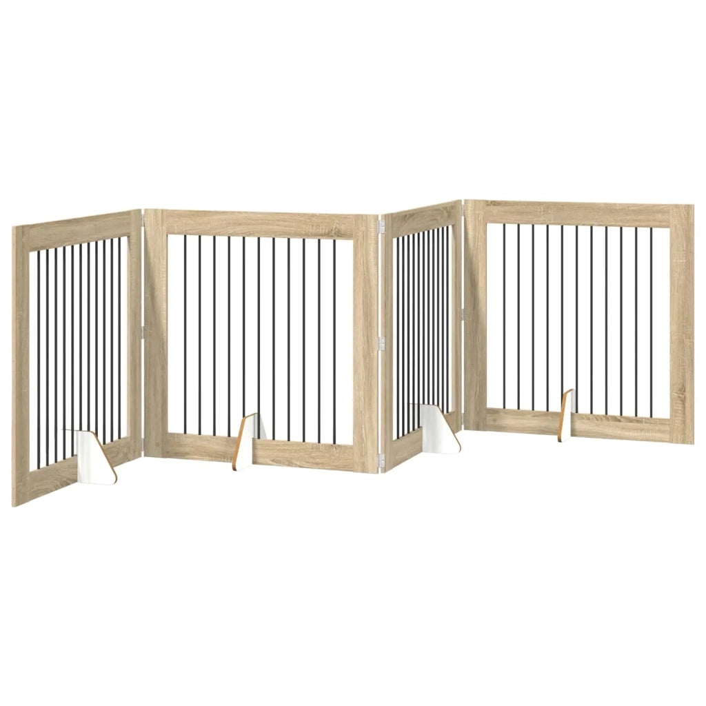 Cancello per cani con supporti 4 pcs Rovere Sonoma 100 x 100 cm 892032