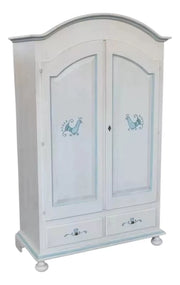 Armadio 2 porte legno shabby bianco anticato filo azzurro pavoncella 125x61x200 - Mobili 2G