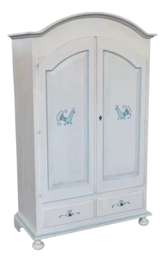 Armadio 2 porte legno shabby bianco anticato filo azzurro pavoncella 125x61x200 - Mobili 2G