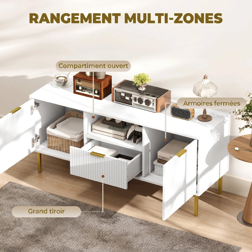 Mobile TV con 2 ante, cassetto e ripiano aperto ¨C Minimal ¨C Bianco 120x39x54 cm