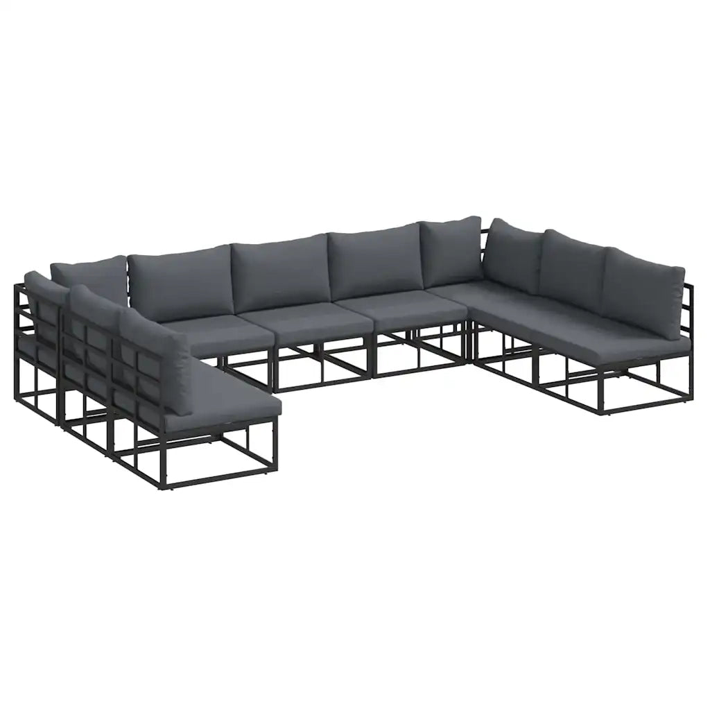 Set Divano da Giardino con cuscino 9 pcs Nero Alluminio