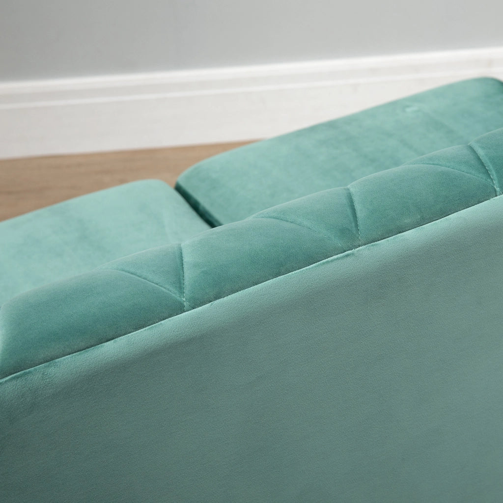 EasyComfort Divano 2 Posti Design Vintage Rétro in Legno e Velluto, 148 x 72 x 76 cm, Verde
