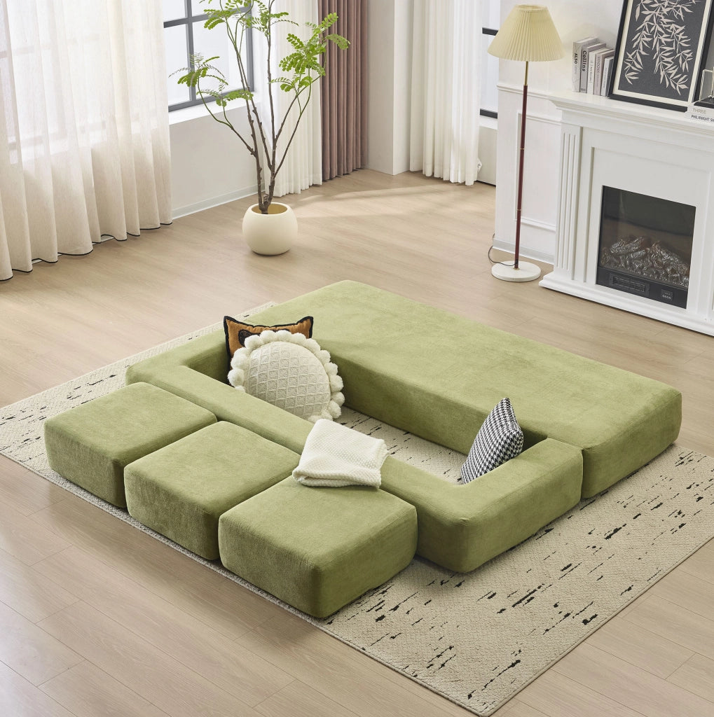 Divano letto da pavimento modulare pieghevole in ciniglia verde