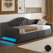 Letto 90x200 cm con contenitore e LED in MDF; multistrato e imbottito grigio