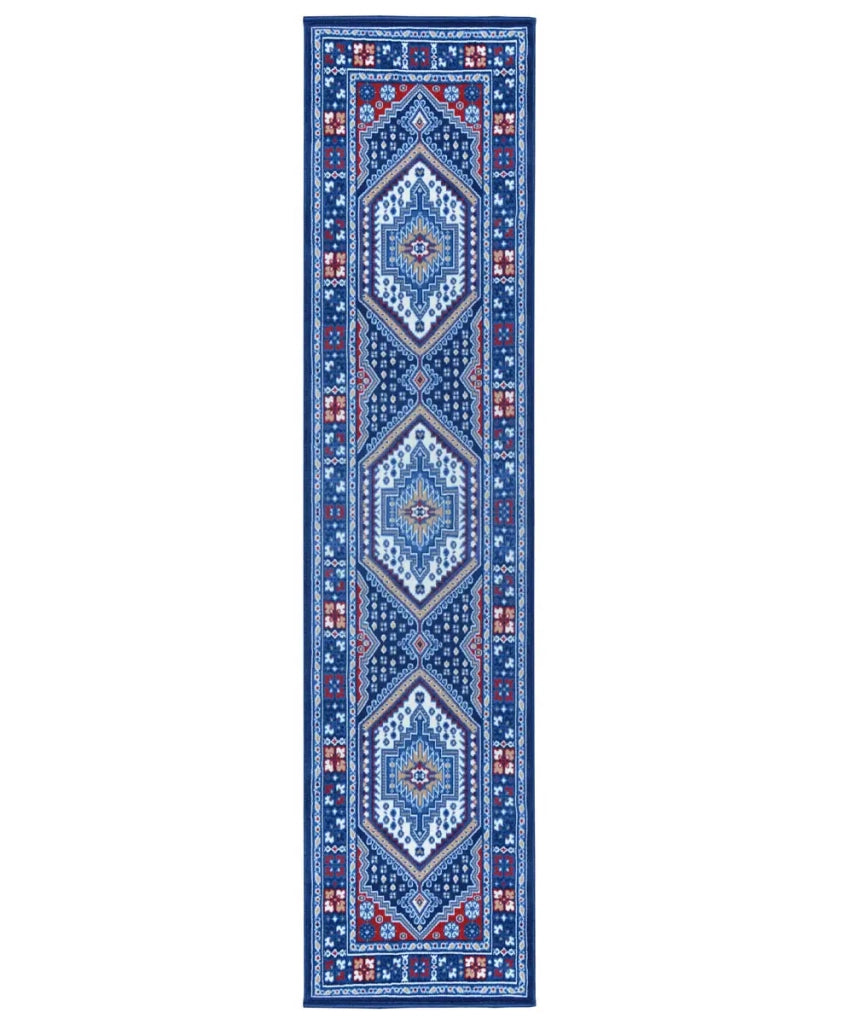 Tappeto passatoia ROYAL SHIRAZ 2065 BLU cm.100x200 motivo moderno geometrico arredo casa corsia arredo casa