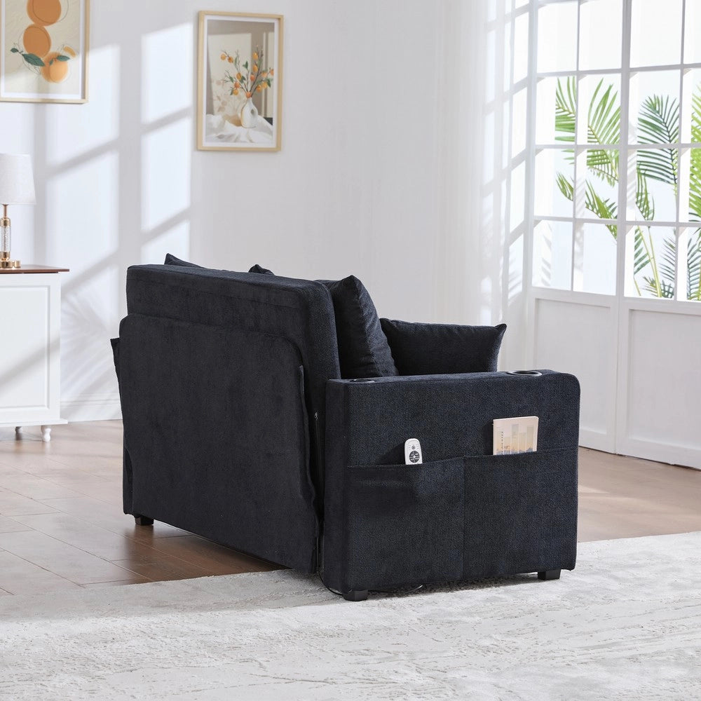 Divano Letto Multifunzione in Tessuto con Contenitore e USB ¨C Xylo ¨C Grigio