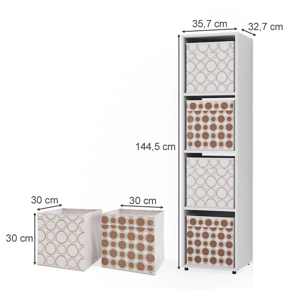 Vicco Scaffale Bianco 142.5 x 36.2 cm con 2 scatole pieghevoli opt.1
