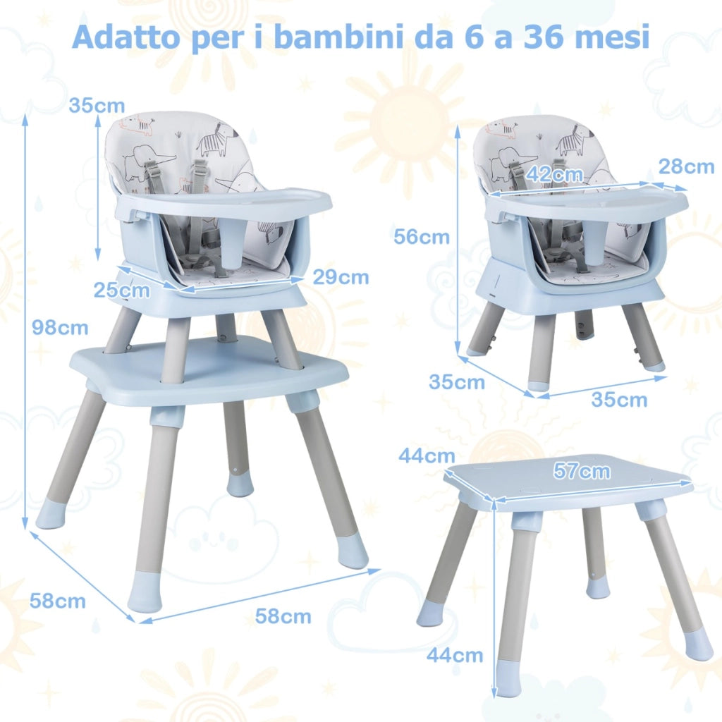 Seggiolone per neonati con imbracatura a 5 punti cuscino rimovibile, Seggiolone per bambini convertibile Blu-Seggioloni