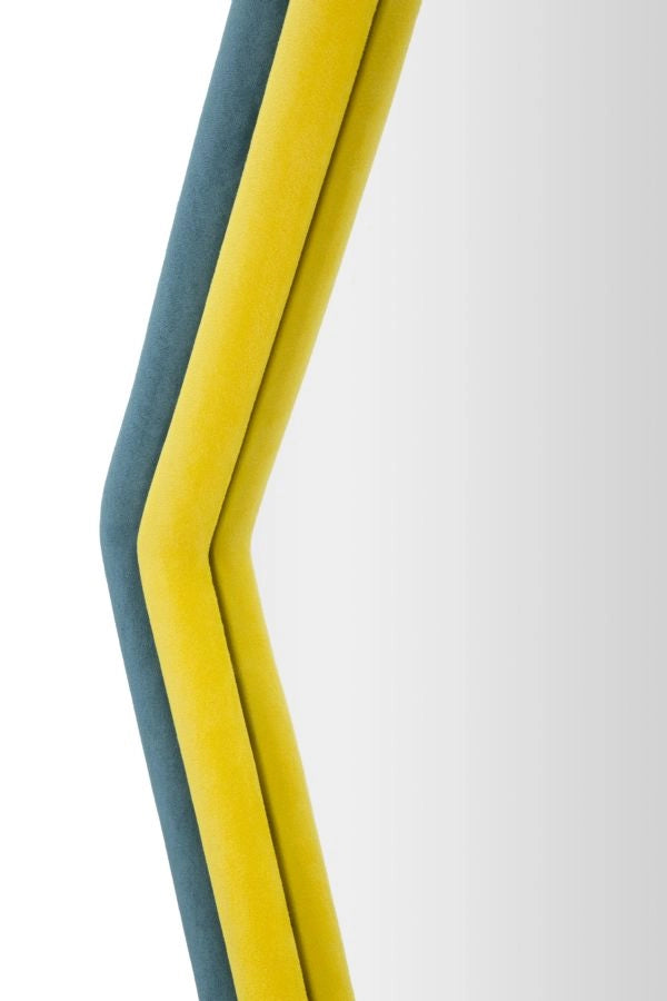 Specchio da muro esagonale in velluto blu e giallo 75x4x78cm TONY
