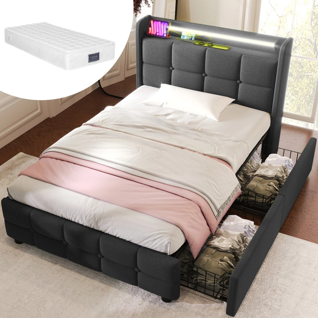 letto imbottito legno grigio 90 x 200 cm